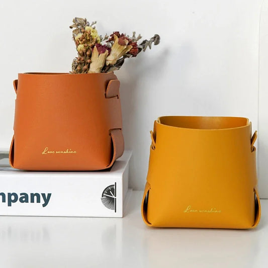 Folding Leather Storage Bins
