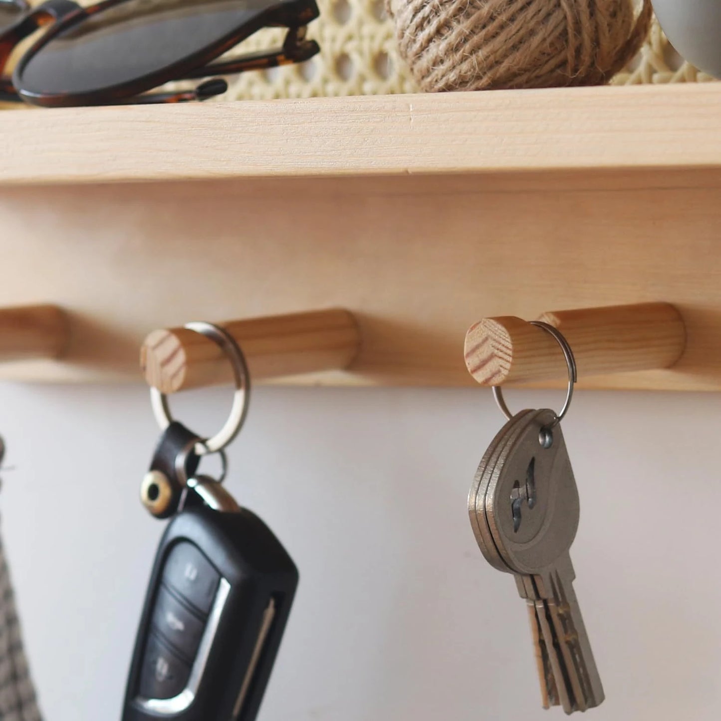 Rattan and Wood Key Hooks