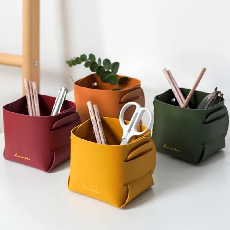 Folding Leather Storage Bins