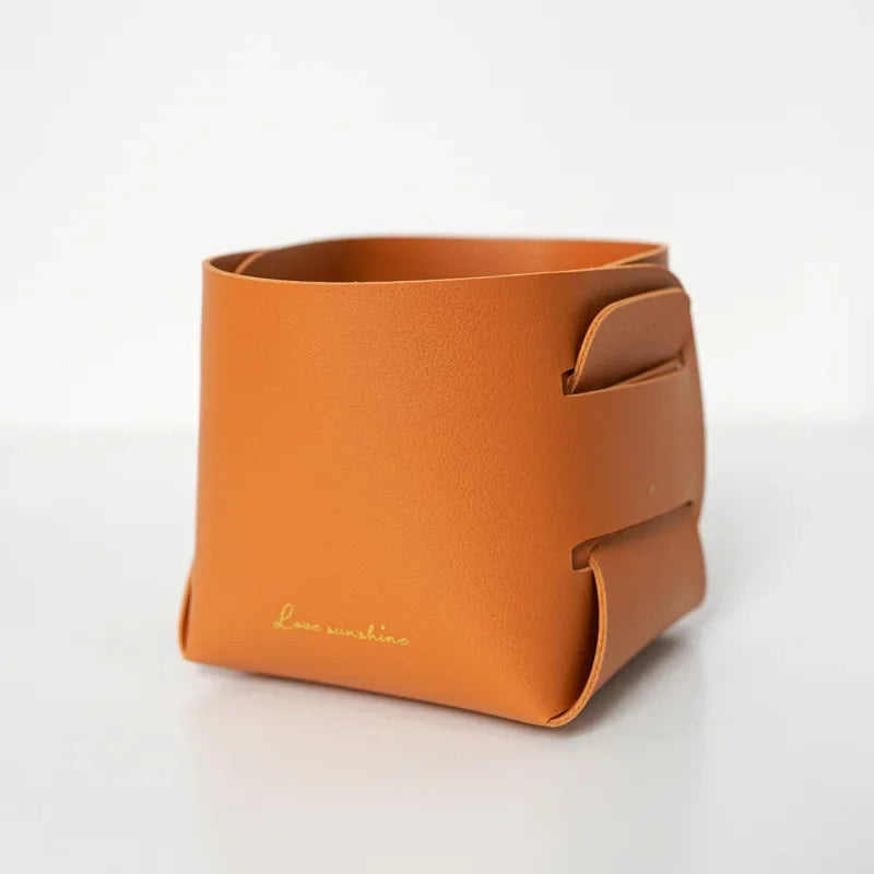 Folding Leather Storage Bins