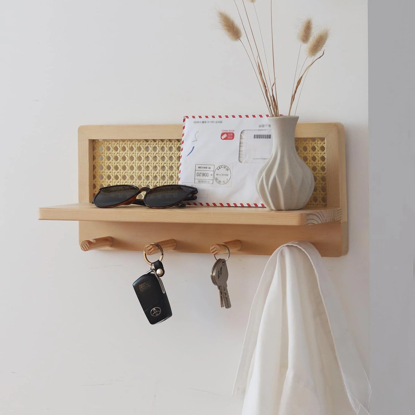 Rattan and Wood Key Hooks