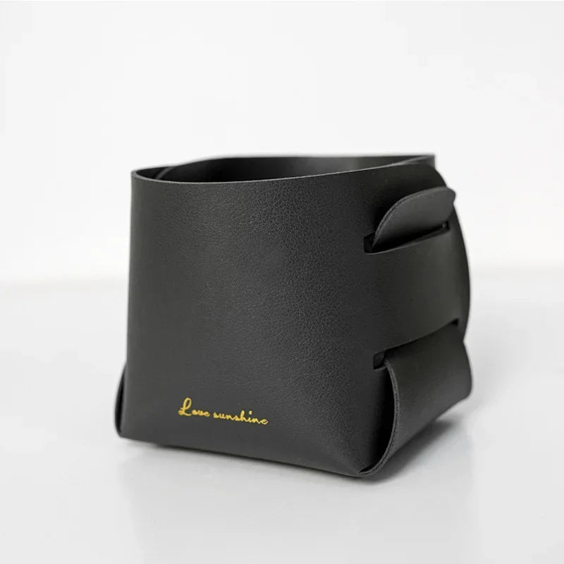 Folding Leather Storage Bins