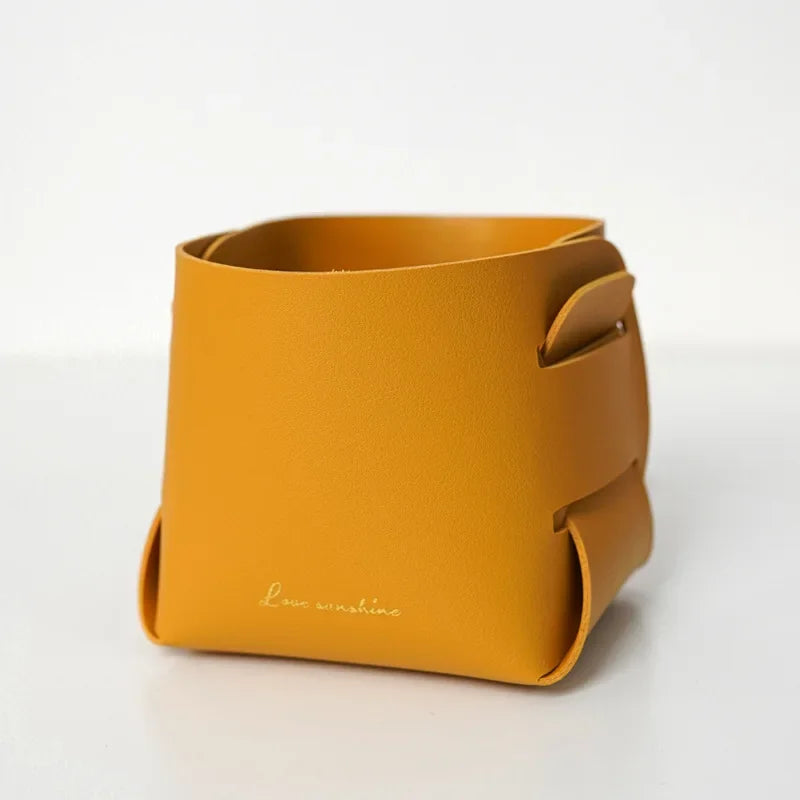 Folding Leather Storage Bins